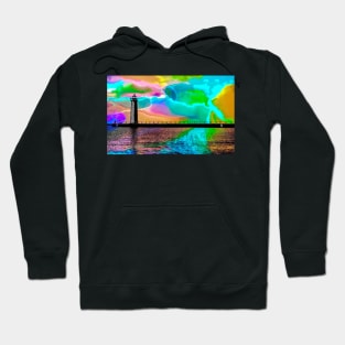 Watercolor Sunset at Muskegon South Pier Lighthouse Hoodie